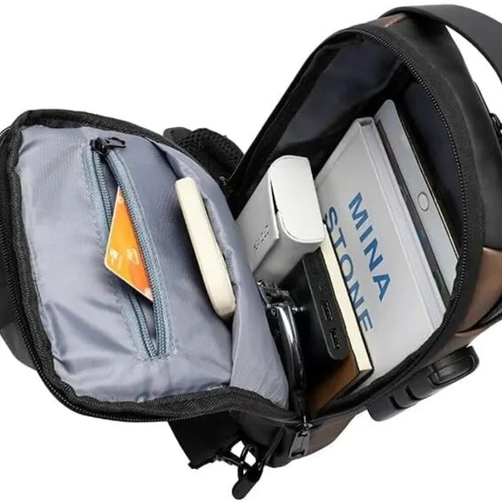 Waterproof Anti-Theft Sling Bag with USB Port for Men Women Travel Hiking